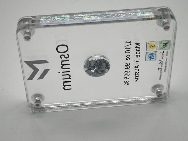 Crystalline Osmium 1/10th oz sealed in acrylic housing – Made in Austria