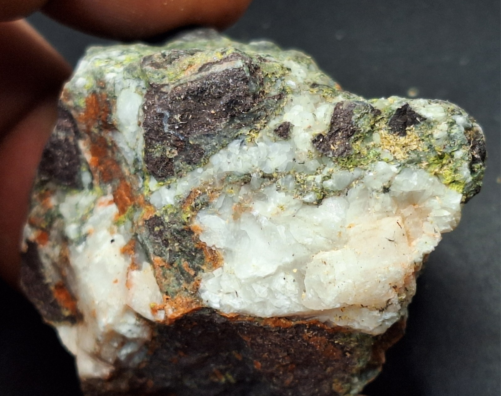 Calcite On Pretty Multi Colored Amygdaloidal Basalt From Copper Mine Michigan