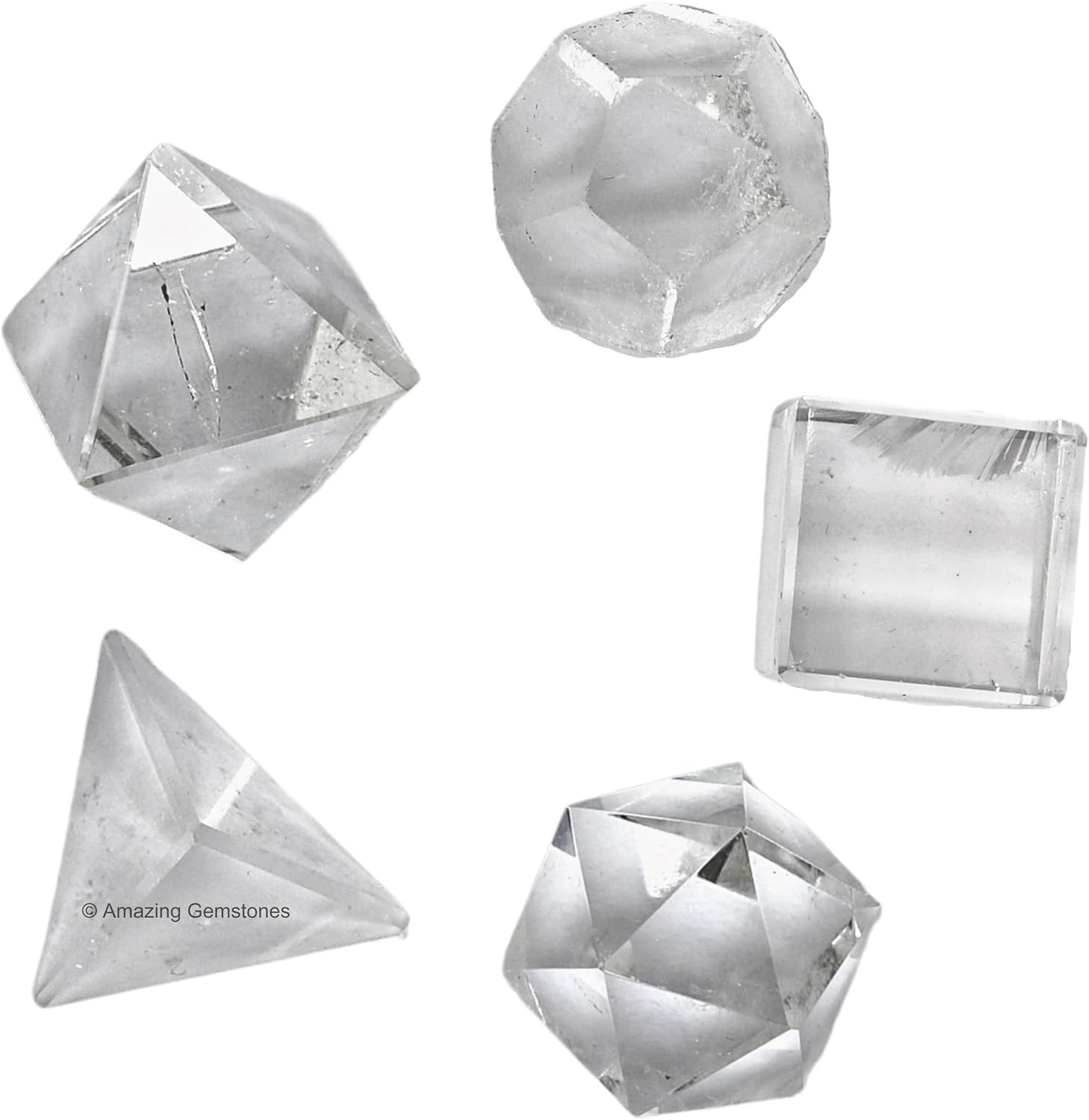 Platonic Solids Crystals – Set of 5 Sacred Geometry and SET of 5 Clear Quartz