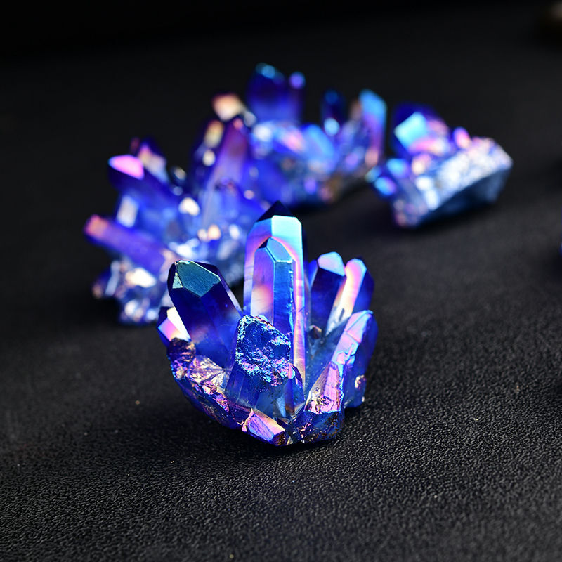 50g Natural Aura Blue Titanium Ore Stone Quartz Crystal Cluster Energy Specimen