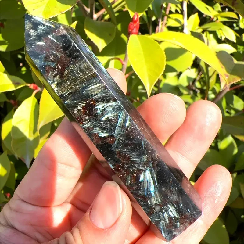 Arfvedsonite Blue Flash Healing Crystal Tower Point Wand Reiki Obelisk Decor