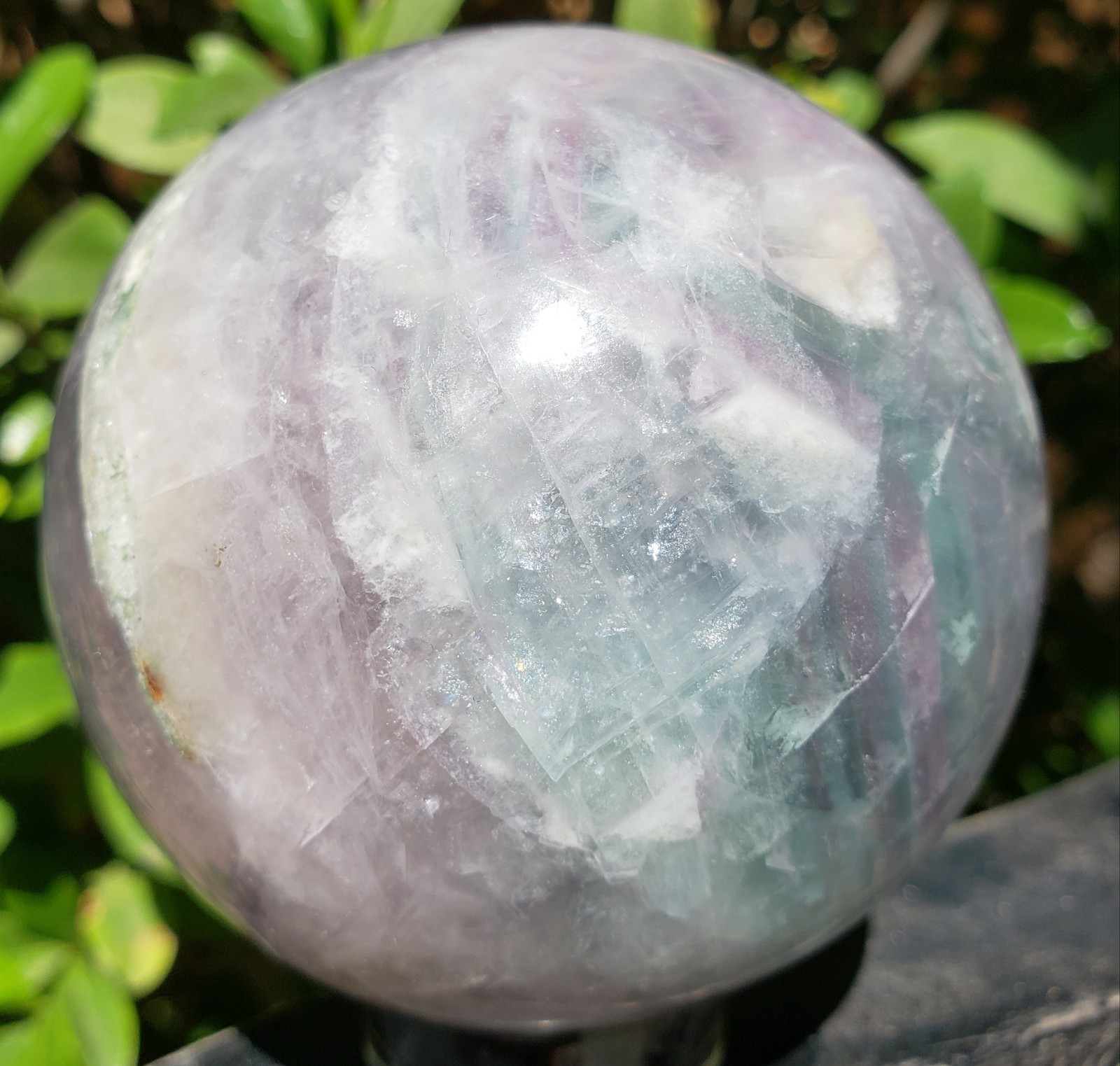 3″ Green Purple Fluorite Quartz Crystal Sphere Ball Orb Rainbow UV, 746g