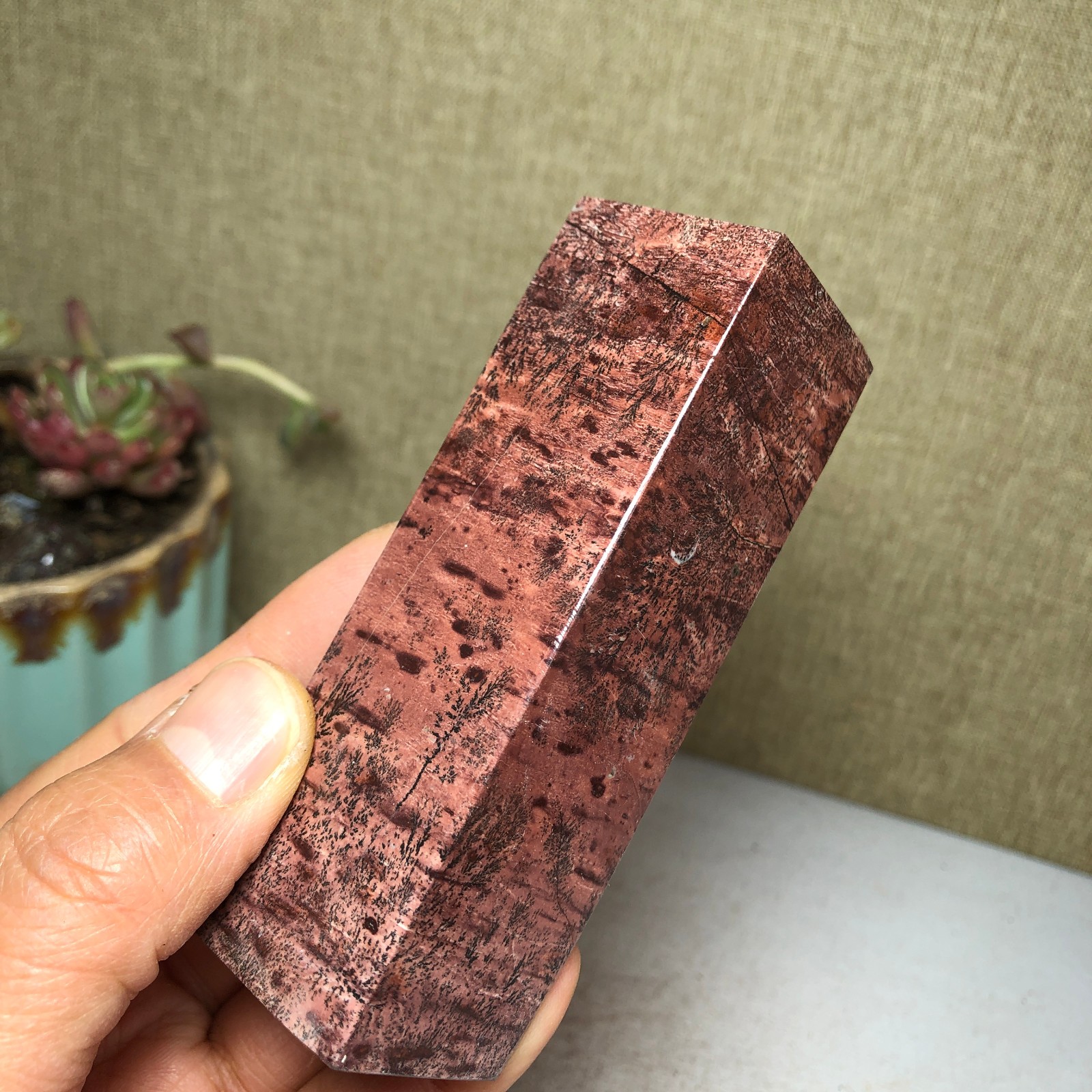 95mm Natural Chinese Painting Stone Quartz Crystal cuboid home decor 211g A3233