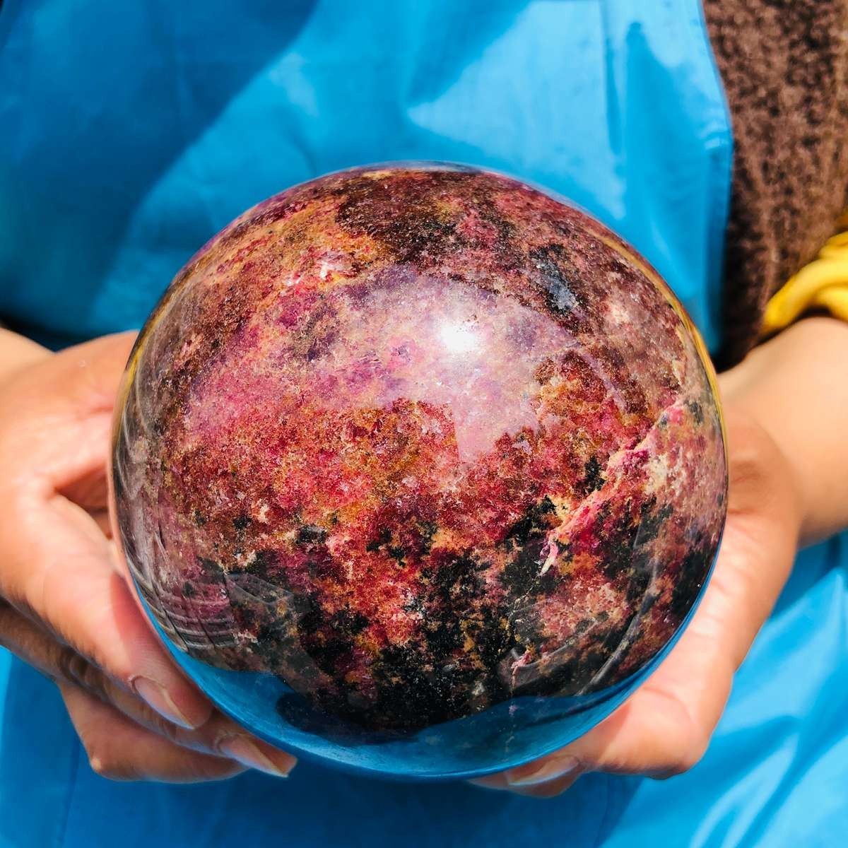 5.47LB Natural Rhodonite Crystal Sphere Pink Black Healing Gem Stone 4794