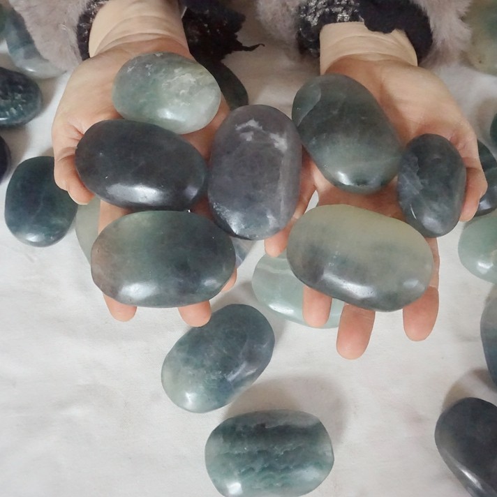 5Kg 11LB 40Pcs Natural Blue Fluorite Quartz Crystal Palm Tumbled Stone Healing