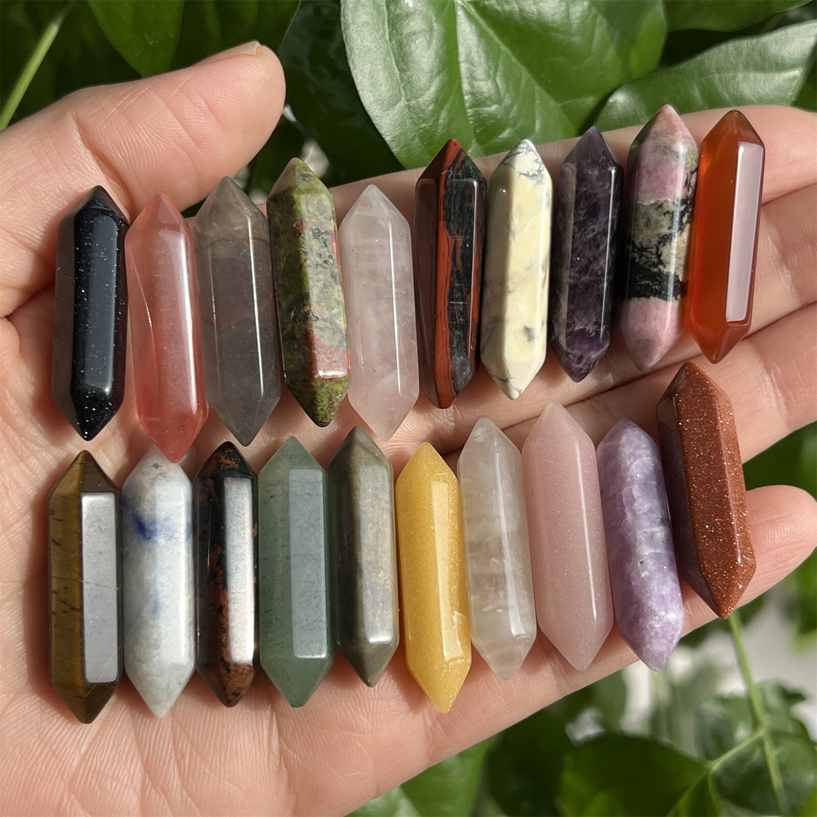 Top! Wholesale Natural Obelisk Mixed Quartz Crystal Wand Double Point gem 10pcs