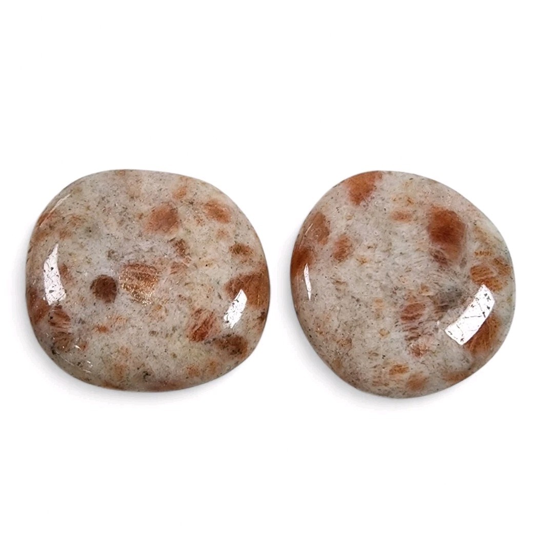 Sunstone Crystal Polished Smooth Stones 48.3 grams India. 2 Piece Lot