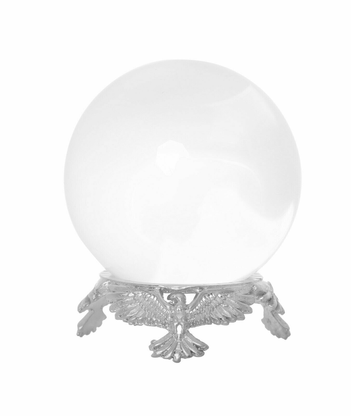 Crystal Ball Sphere for Feng Shui, Meditation, Decor, with Silver Eagle Stand