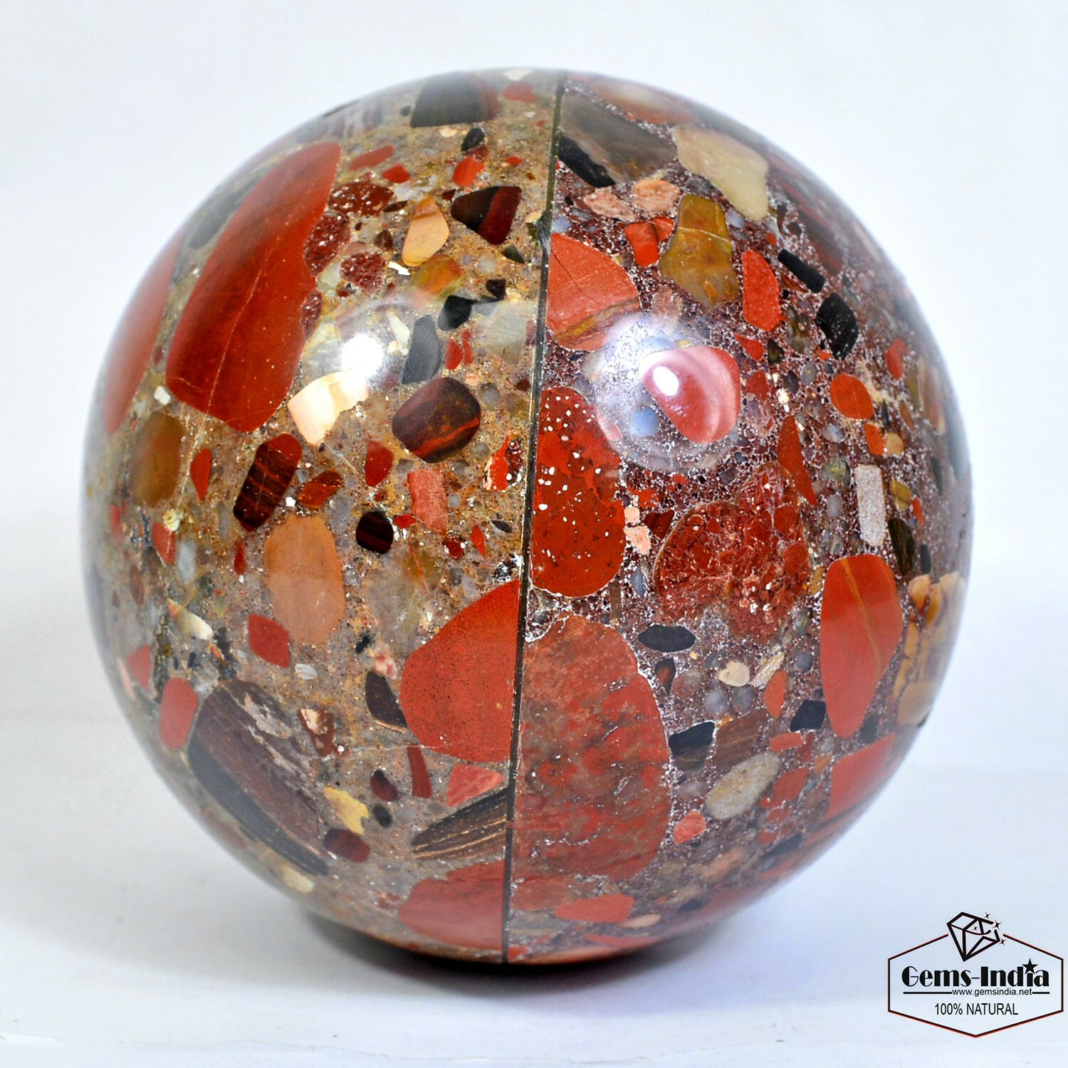Natural 4.2in Red Conglomerate Stone Healing Meditation Puddingstone Sphere Ball