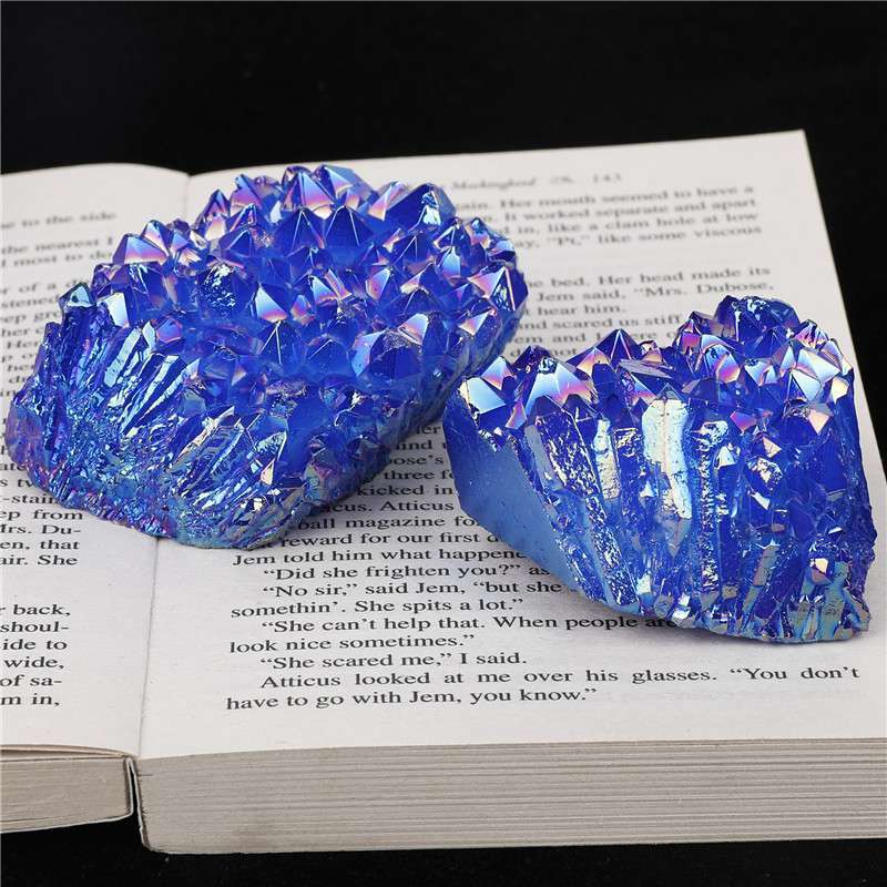 120g Natural Aura Blue Titanium Quartz Crystal Cluster VUG Specimen Rock Healing