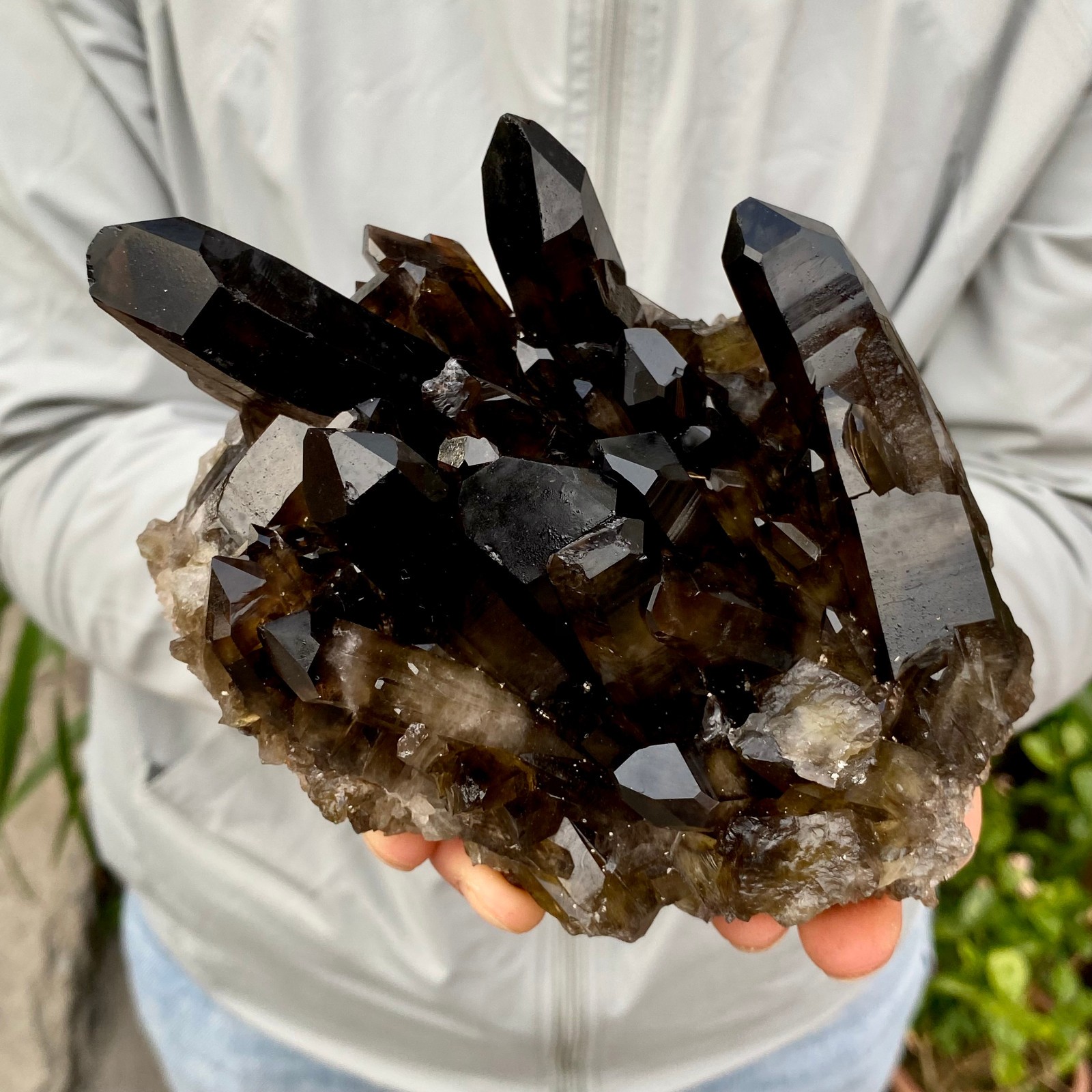 2.07LB Natural Smoky Black Quartz Cluster Crystal Specimen Healing