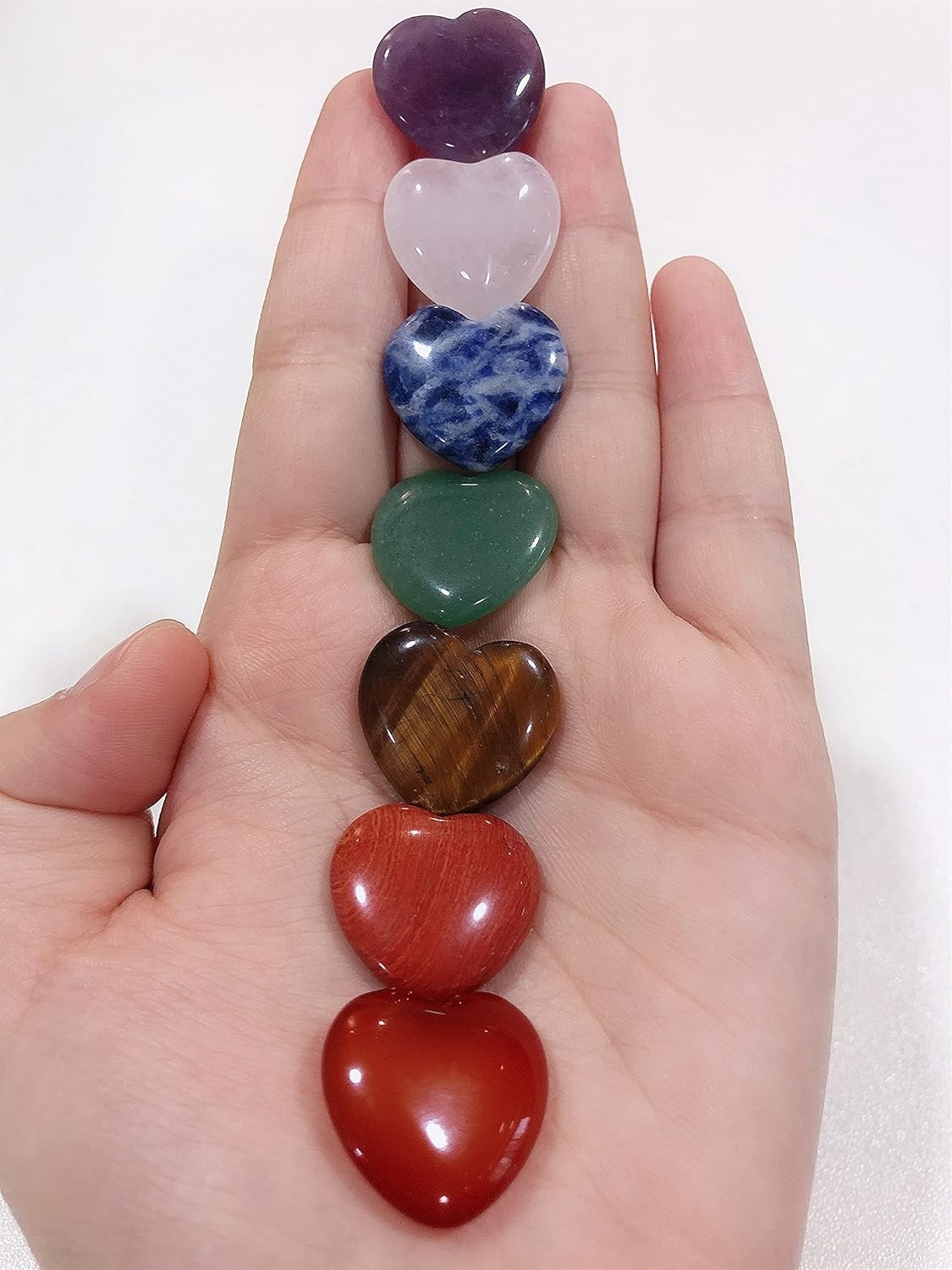 Polished 7 Chakra Gemstones – Heart-Shaped Crystals 0.8 Inch for Reiki Energy