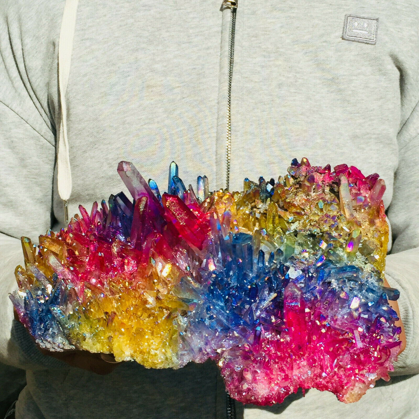 3155g Large Rainbow Aura Quartz Titanium Crystal Cluster Rough Specimen Healing