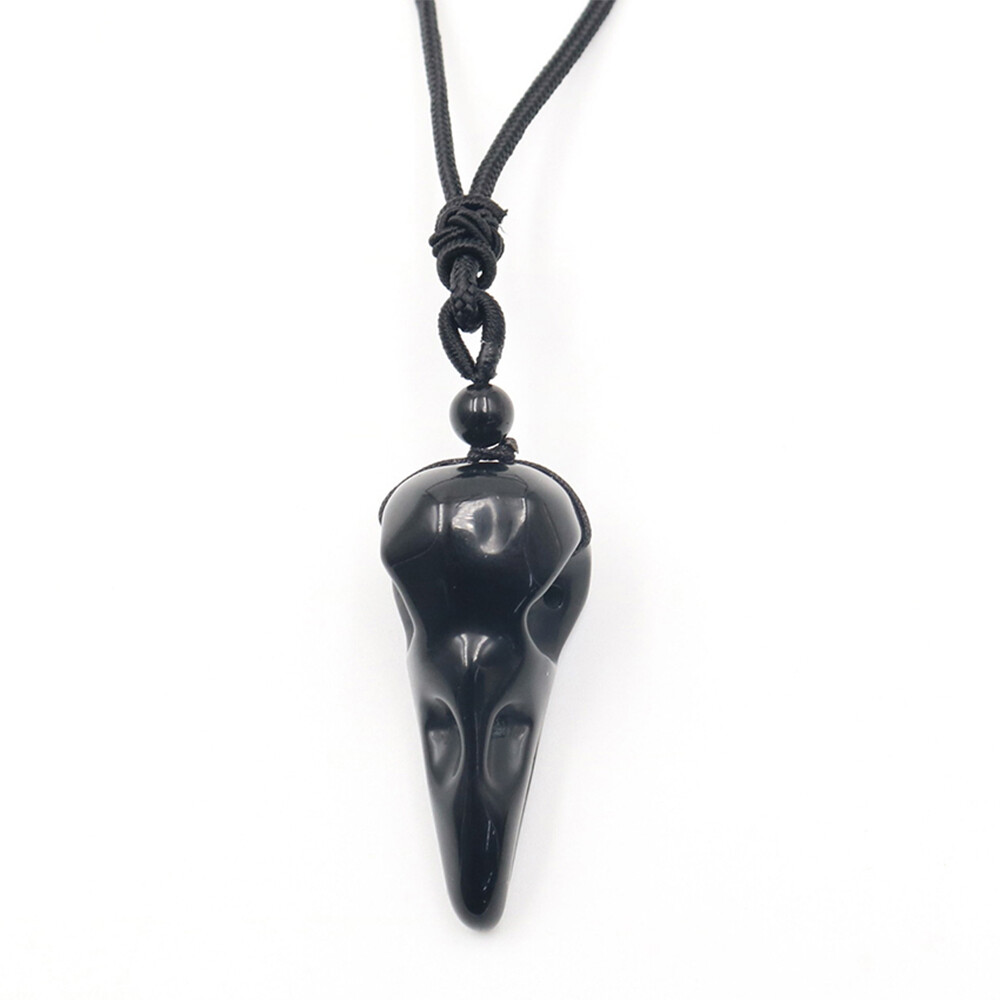 Crow Head Bird Skull Hand Pendant Natural Crystal Necklace Quartz Stone Carving