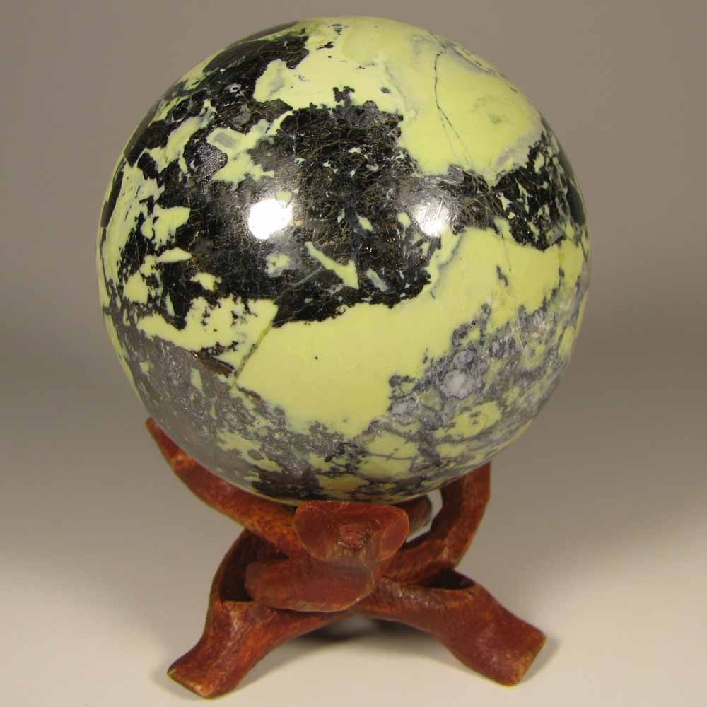 2.2″ SERPENTINE w/ PYRITE Polished Crystal Sphere Ball w/ Stand – Peru – 57mm