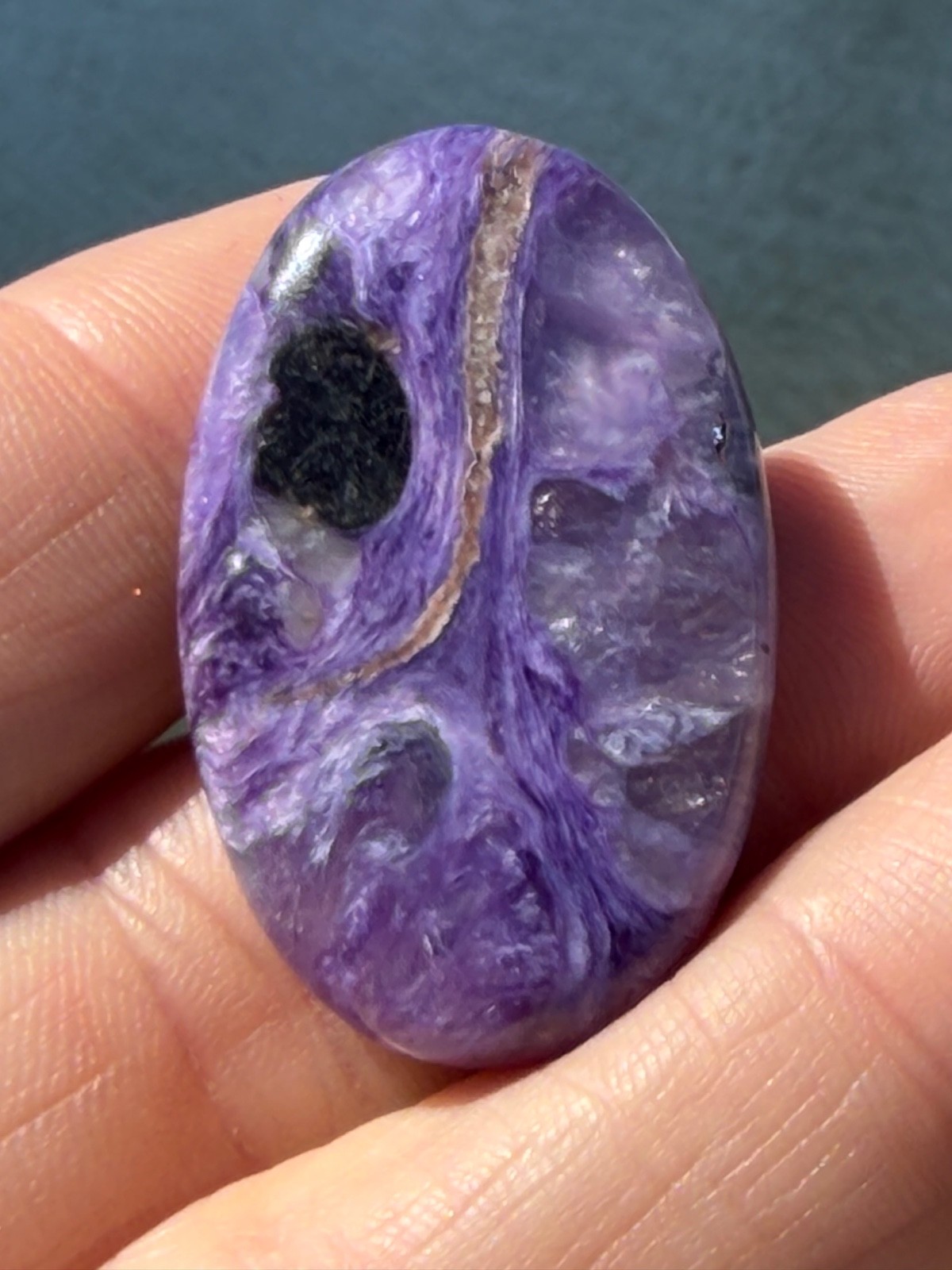 AA Charoite Polished Gemstone Small Palmstone 1 5/8″ 16 Grams Colored By Nature.