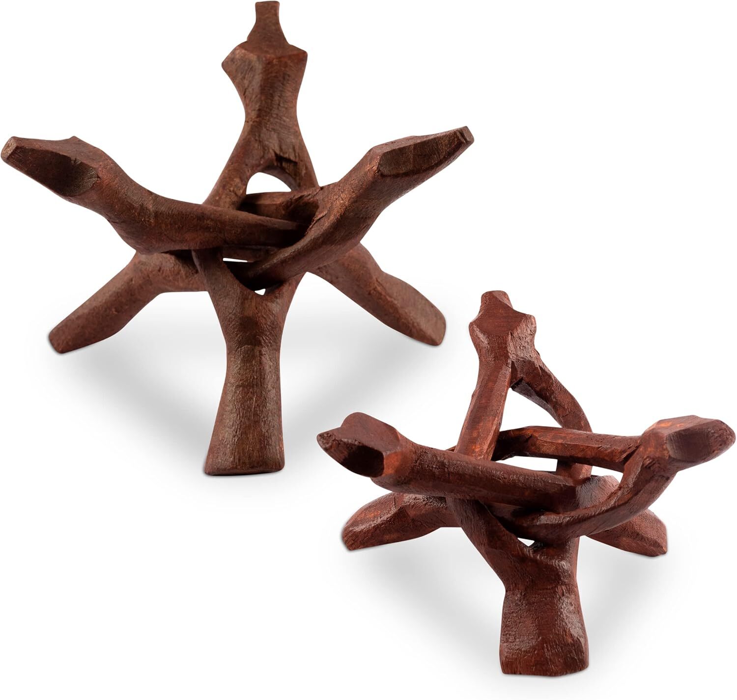 Wish Well 2 Piece Wooden Tripod Stand – 4″ & 6″ Hand-Carved Room Decor Holder…