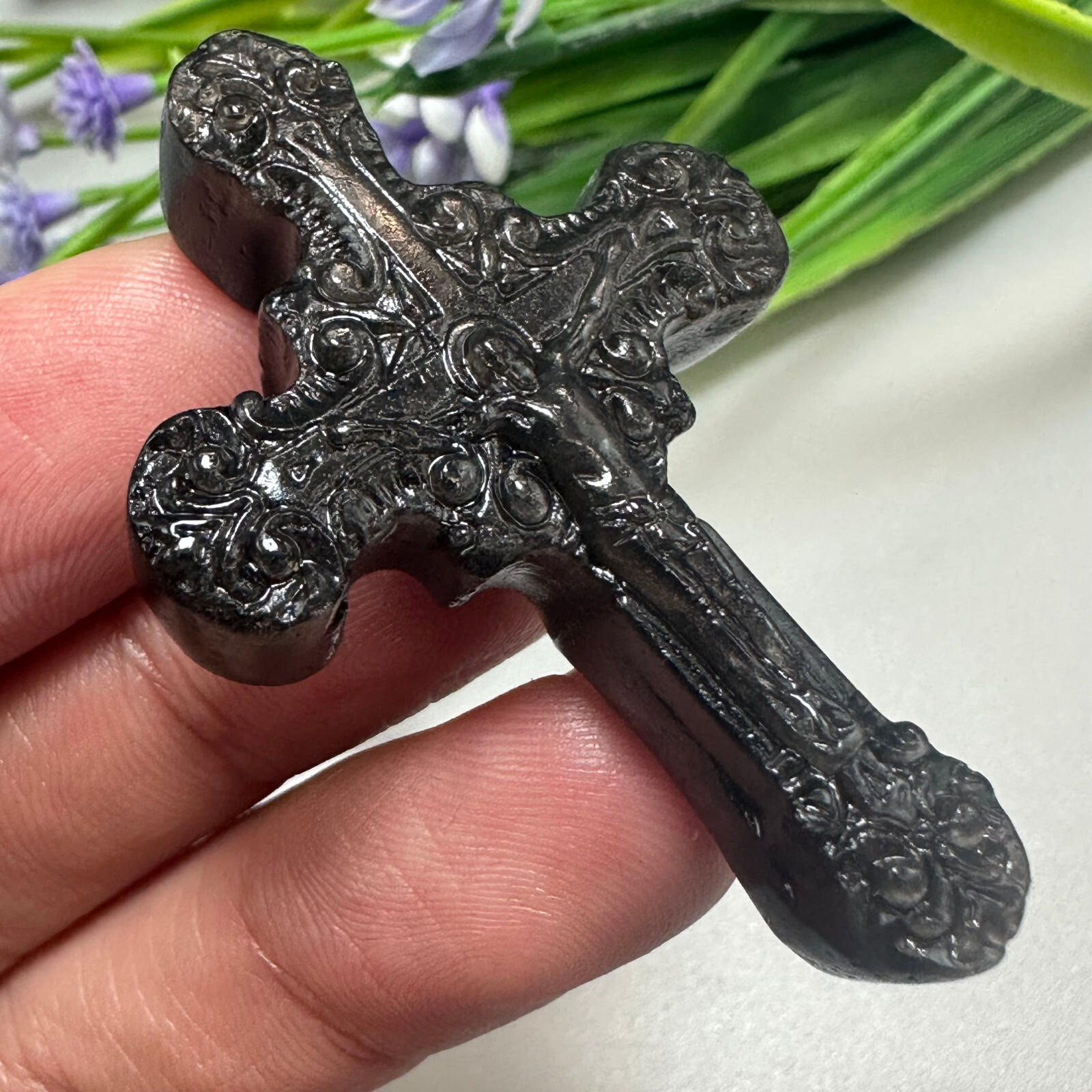 Natural Silver Obsidian Christianity Cross Quartz Jesus Crystal Reiki Healing 1P