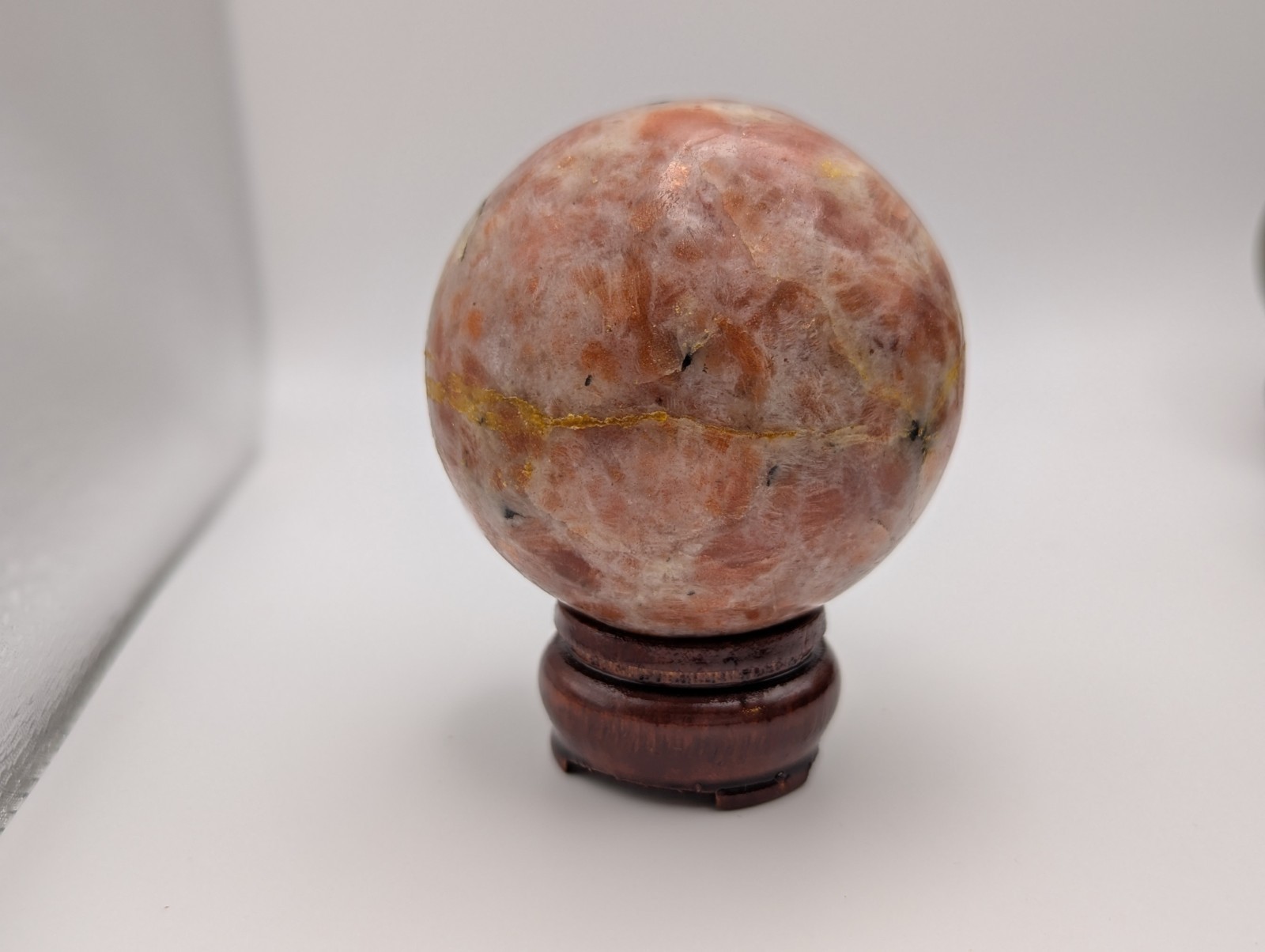 66 mm Sunstone Gemstone Large Crystal Sphere & Stand (India) US Seller