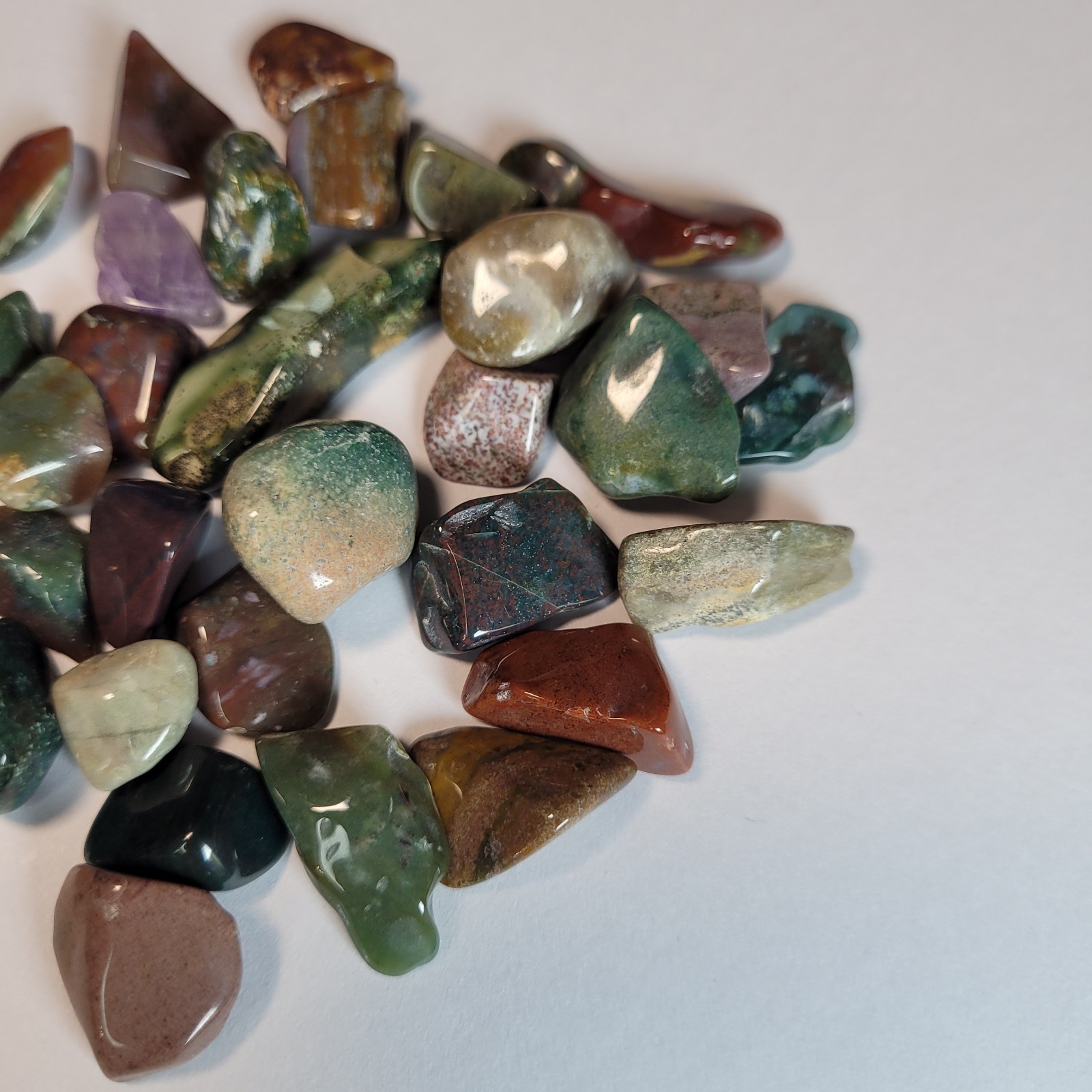 Ocean Jasper Natural Stone Tumbles in Vintage 4 oz Apothecary Glass Jar *Video*