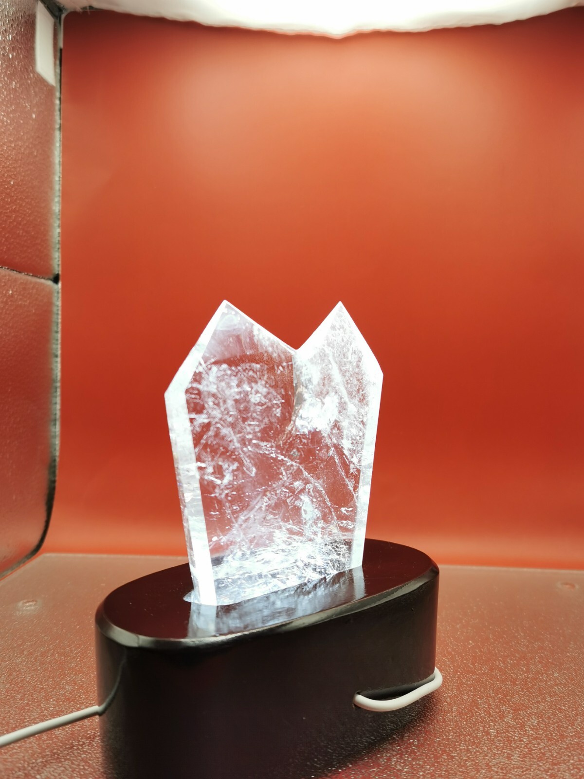 Natural Clear Quartz Double Point Obelisk Crystal With Custom Light Stand 364G