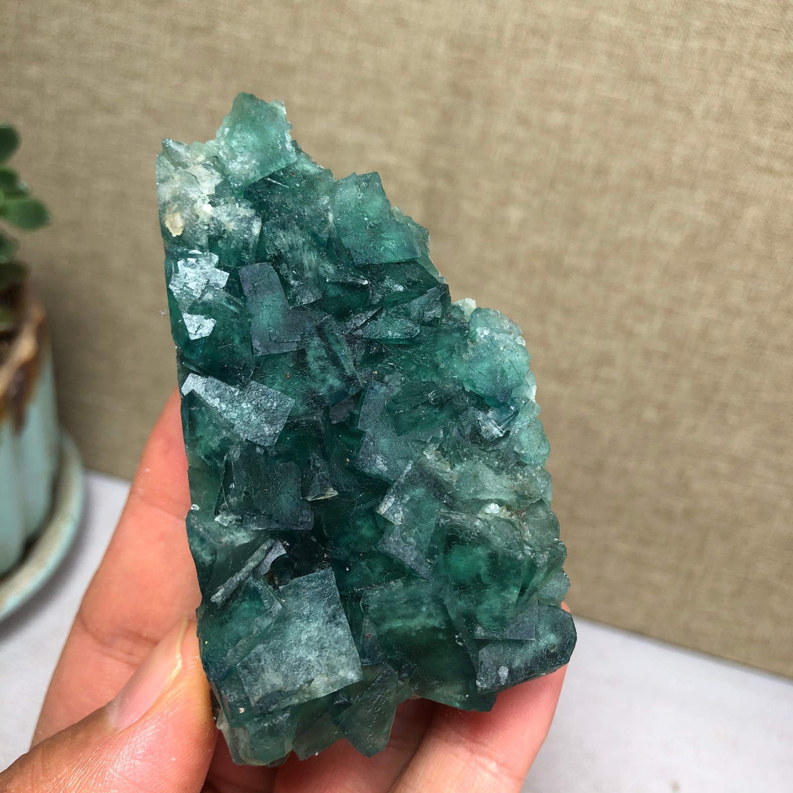 138g NATURAL Green Cubic FLUORITE Crystal Cluster Mineral Specimen A4728