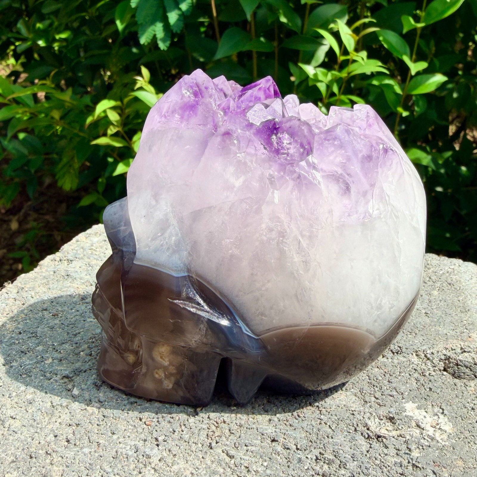 1.98lbAmethyst agate crystal cave skull, Rare hand carved skull specimen
