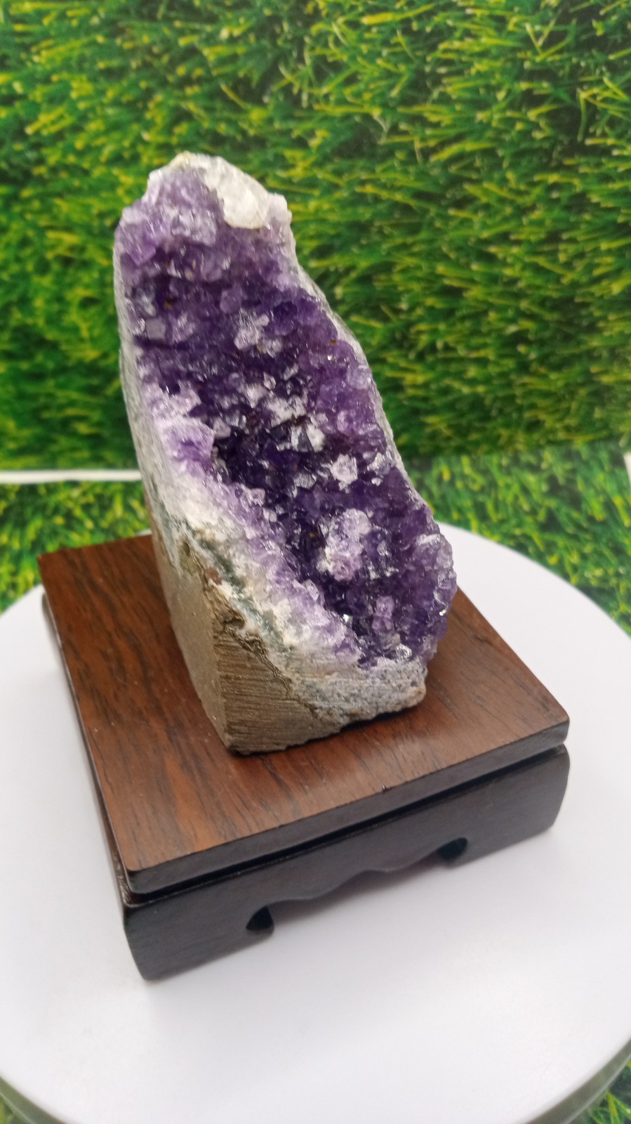 Beautiful Amethyst from Uruguay on Cherry Wood Stand ~