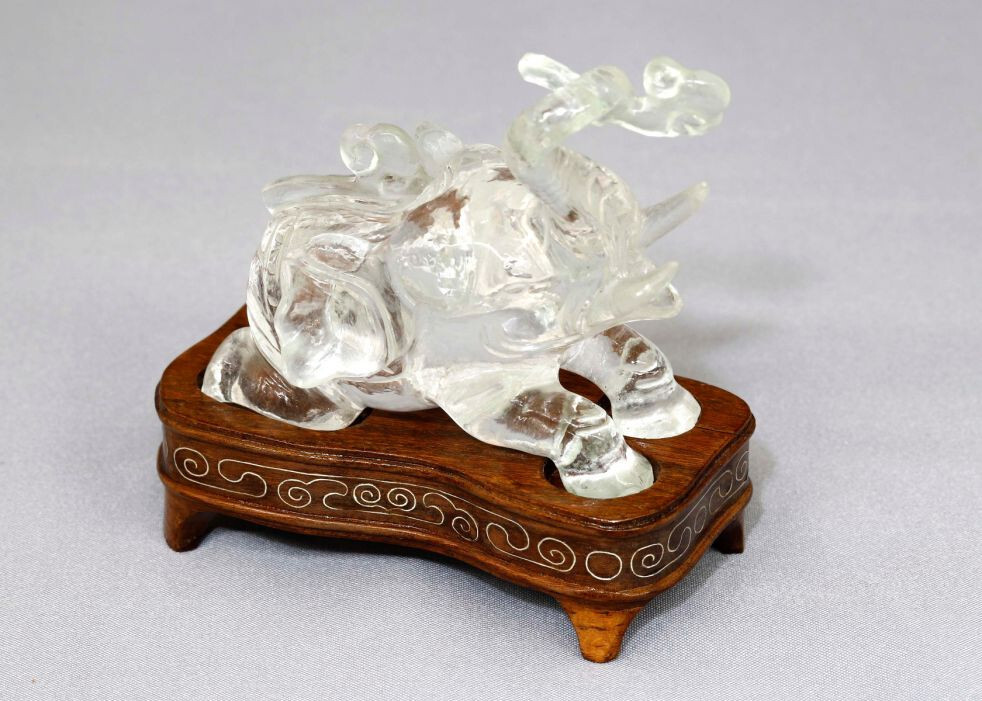 Hand-carved and hand-polished natural crystal quartz. elephant