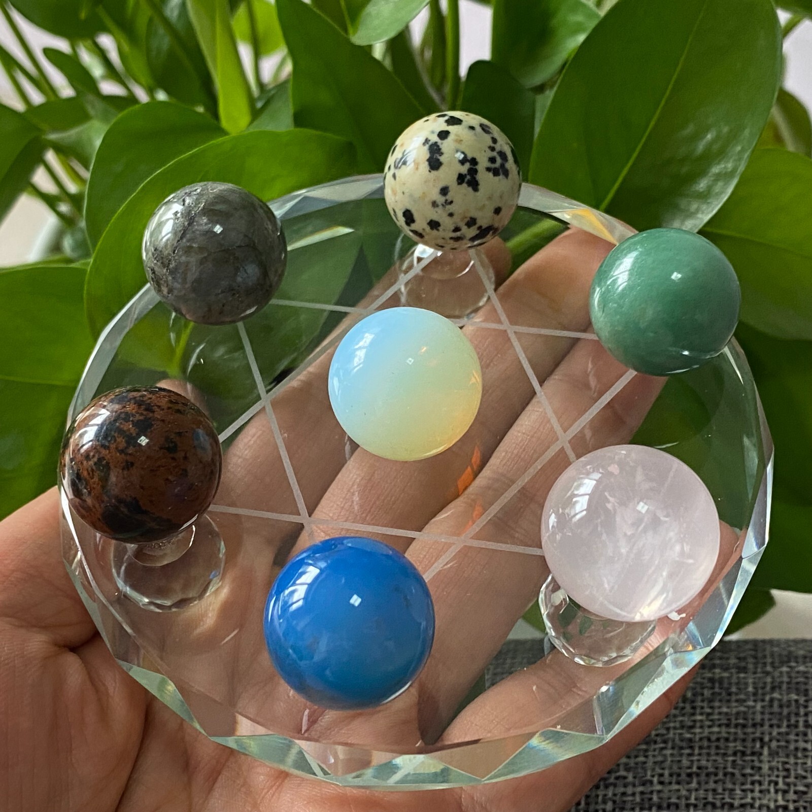 TOP Natural a lot Quartz Seven star array Sphere Quartz Crystal Reiki+stand 1PC