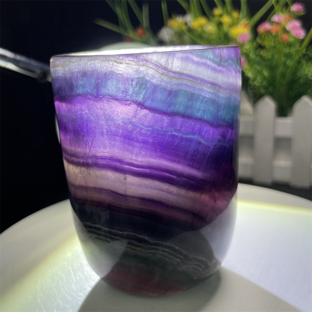 1LB 3.1″ Natural A++Rainbow Fluorite Cup Carved Crystal Reiki Quartz Heal Energy
