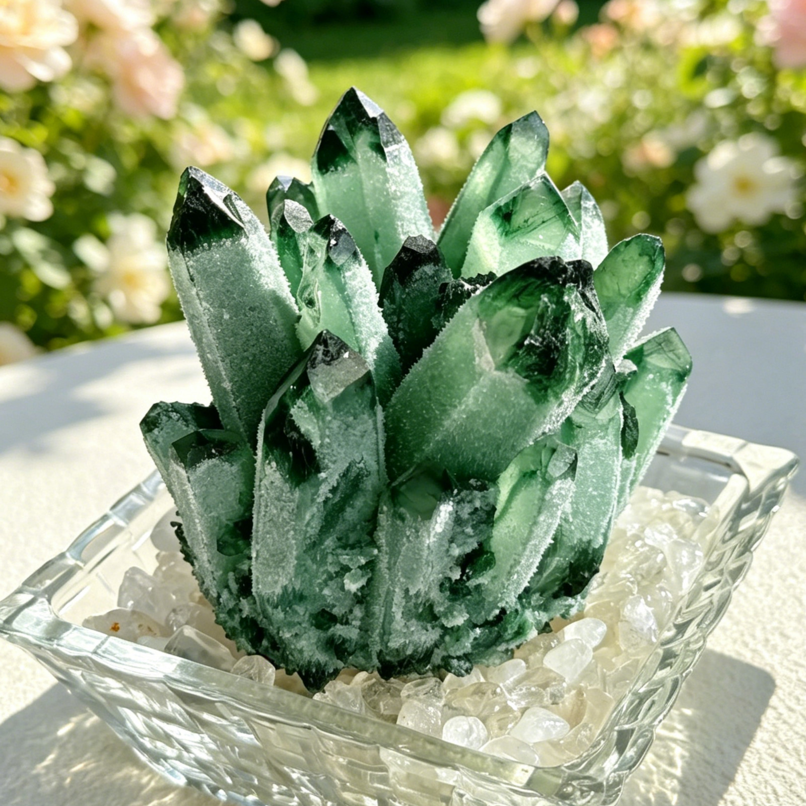 350g Rare Green Phantom Quartz Crystal Cluster Mineral Specimen Healing Specimen