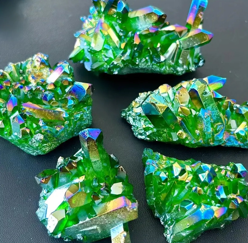 80-100g Titanium Aura Green Healing Crystal Quartz Cluster Geode Home Decor