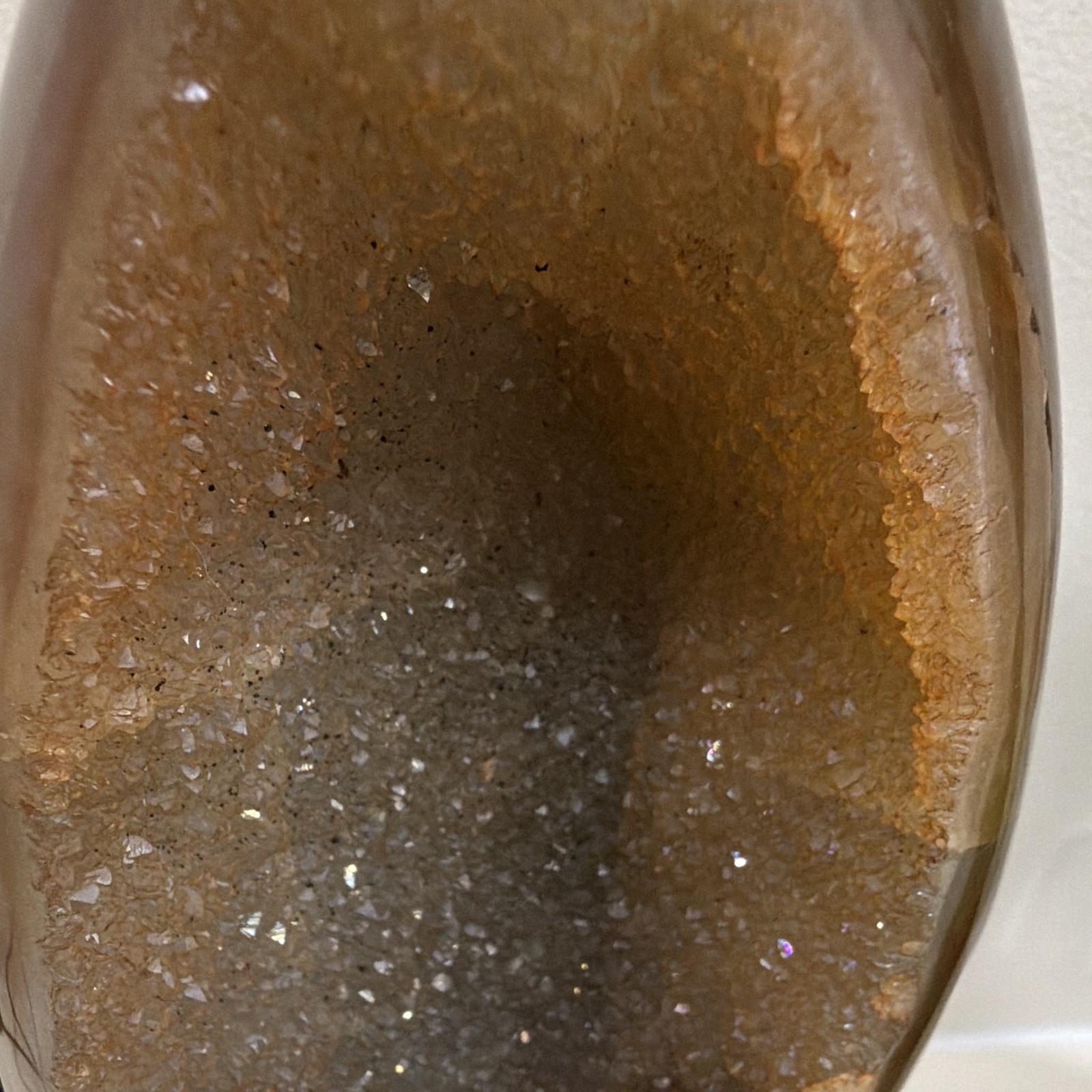 Polished Druzy Geode Agate Egg Crystal Mineral Display Specimen on Metal Stand