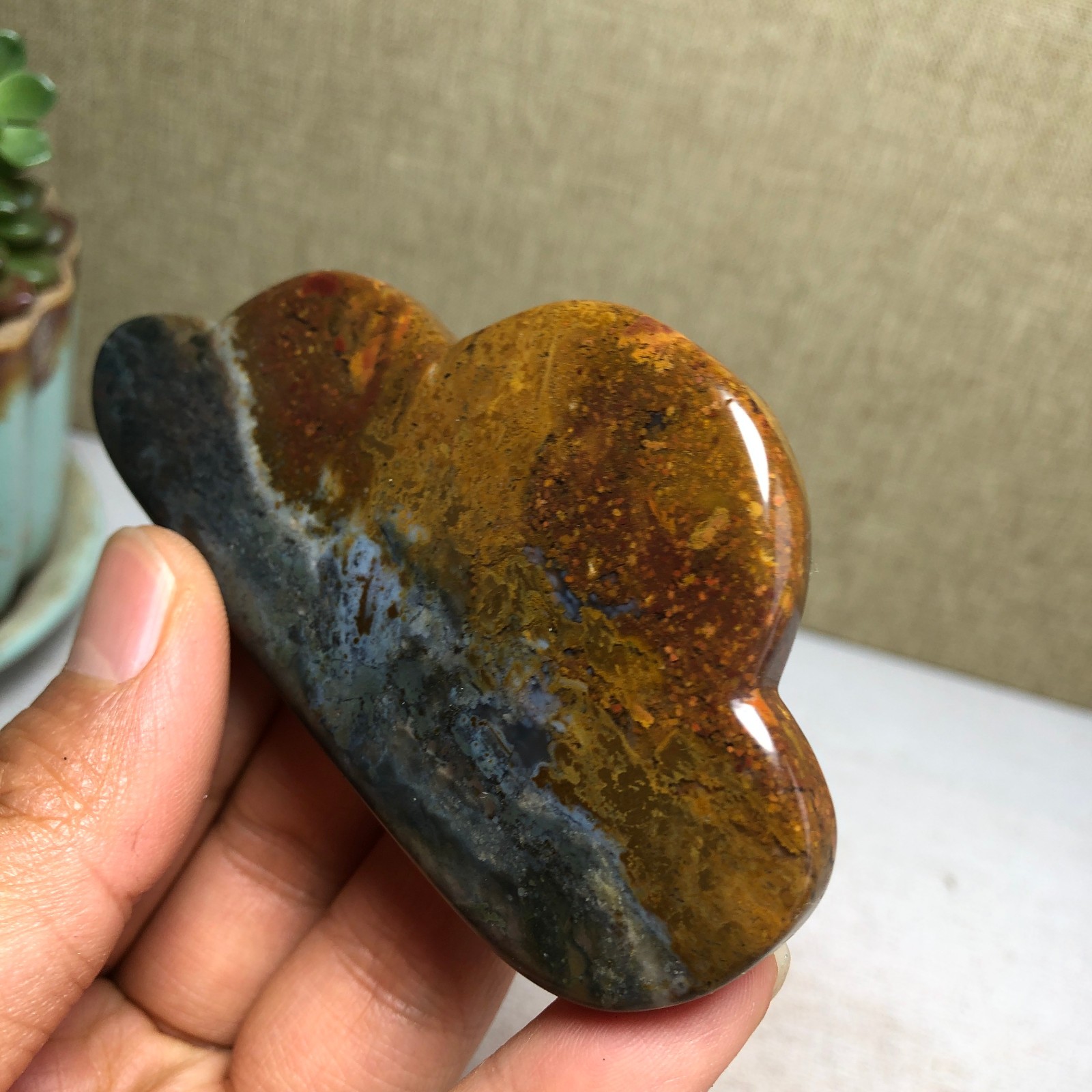85mm Natural Ocean Jasper Hand carved clouds Crystal specimens 76g A4469