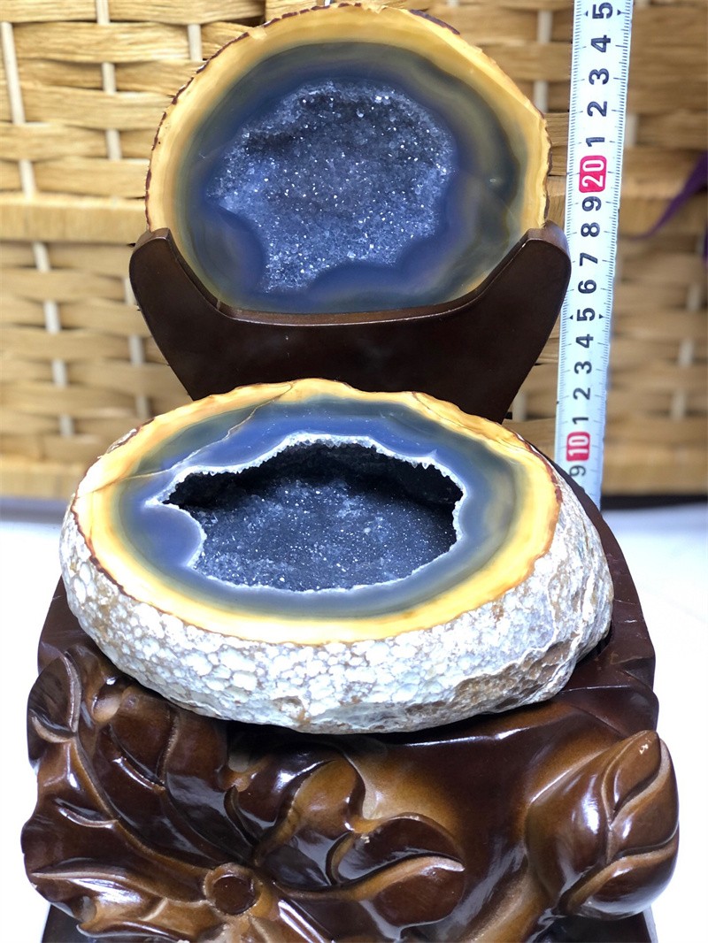 8.14LBNatural Agate Crystal Geode Quartz Bowl Wealth Spirit Energy Healing+Stand