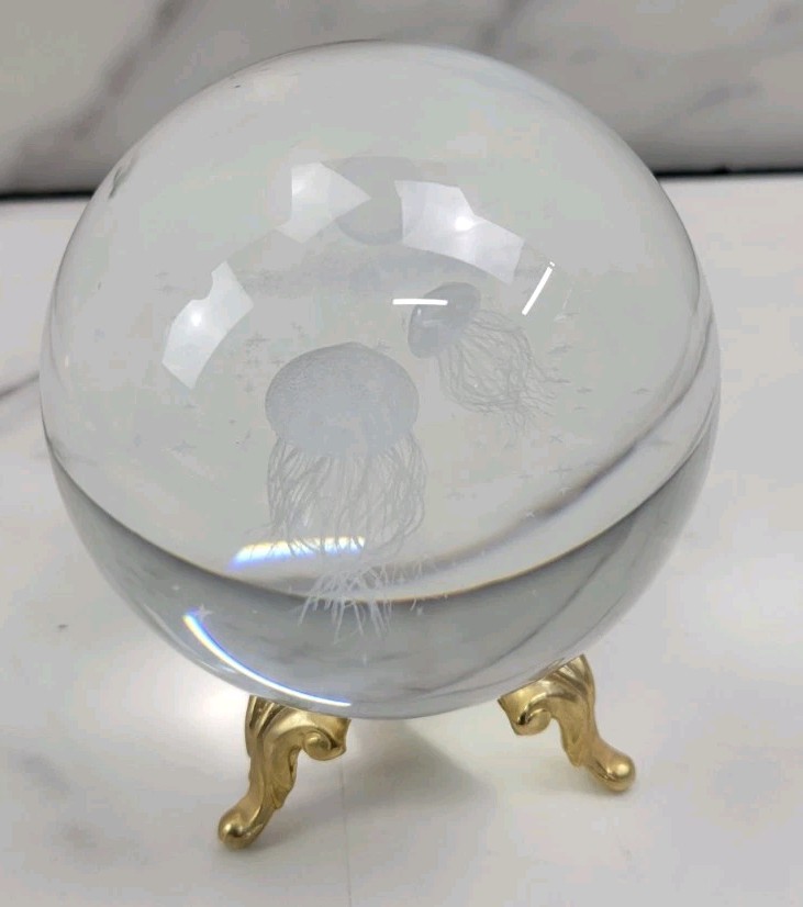 Jellyfish Crystal Ball No Stand, 3D Laser Engraved Glass Sphere Decorative Ball