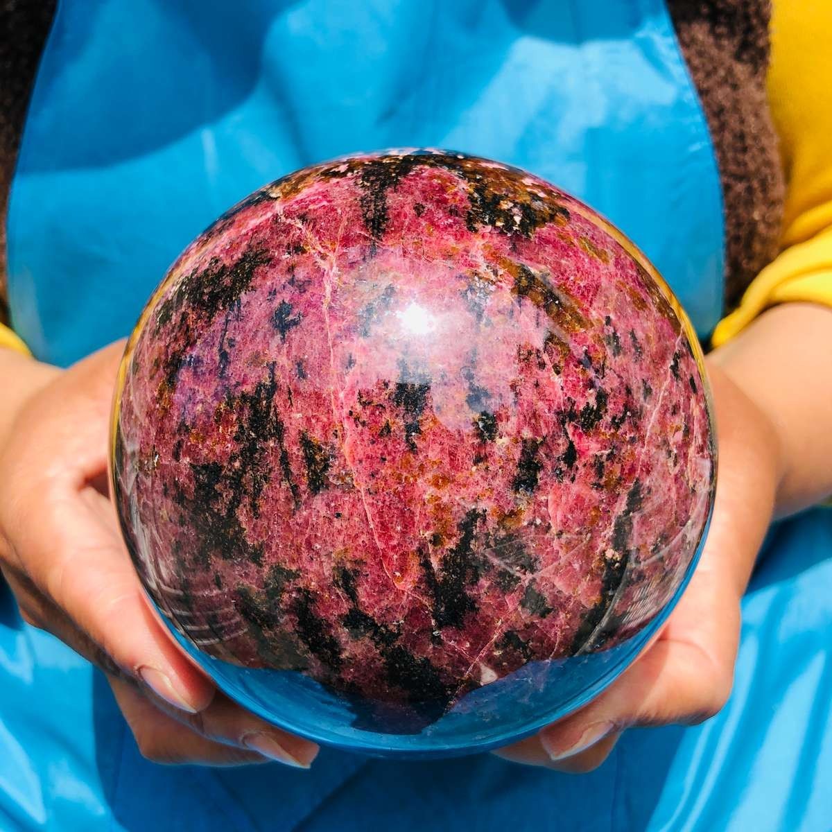 6.27 LB Natural Rhodonite Crystal Sphere Pink Black Healing Gem Stone 4778