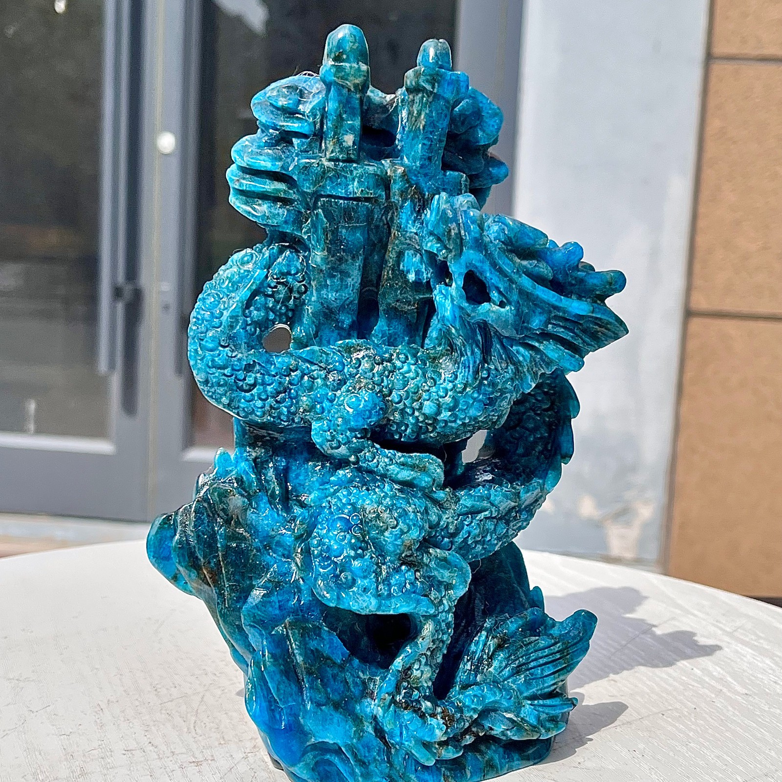 2.99LB Natural dreamy blue lithium gray pattern hand carved and healed