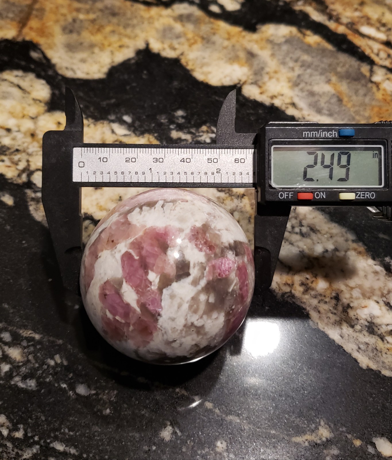 2.49″ Pink Tourmaline Smoky Quartz White Albite UV Crystal Sphere Orb Ball, 356g