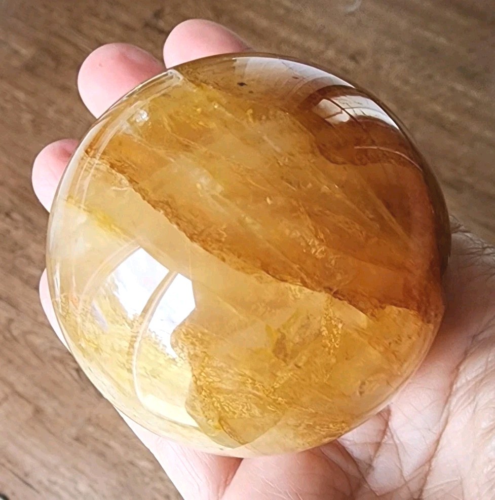 Natural Polished Yellow Fire Quartz 2.5″ Sphere with Light Stand – USA