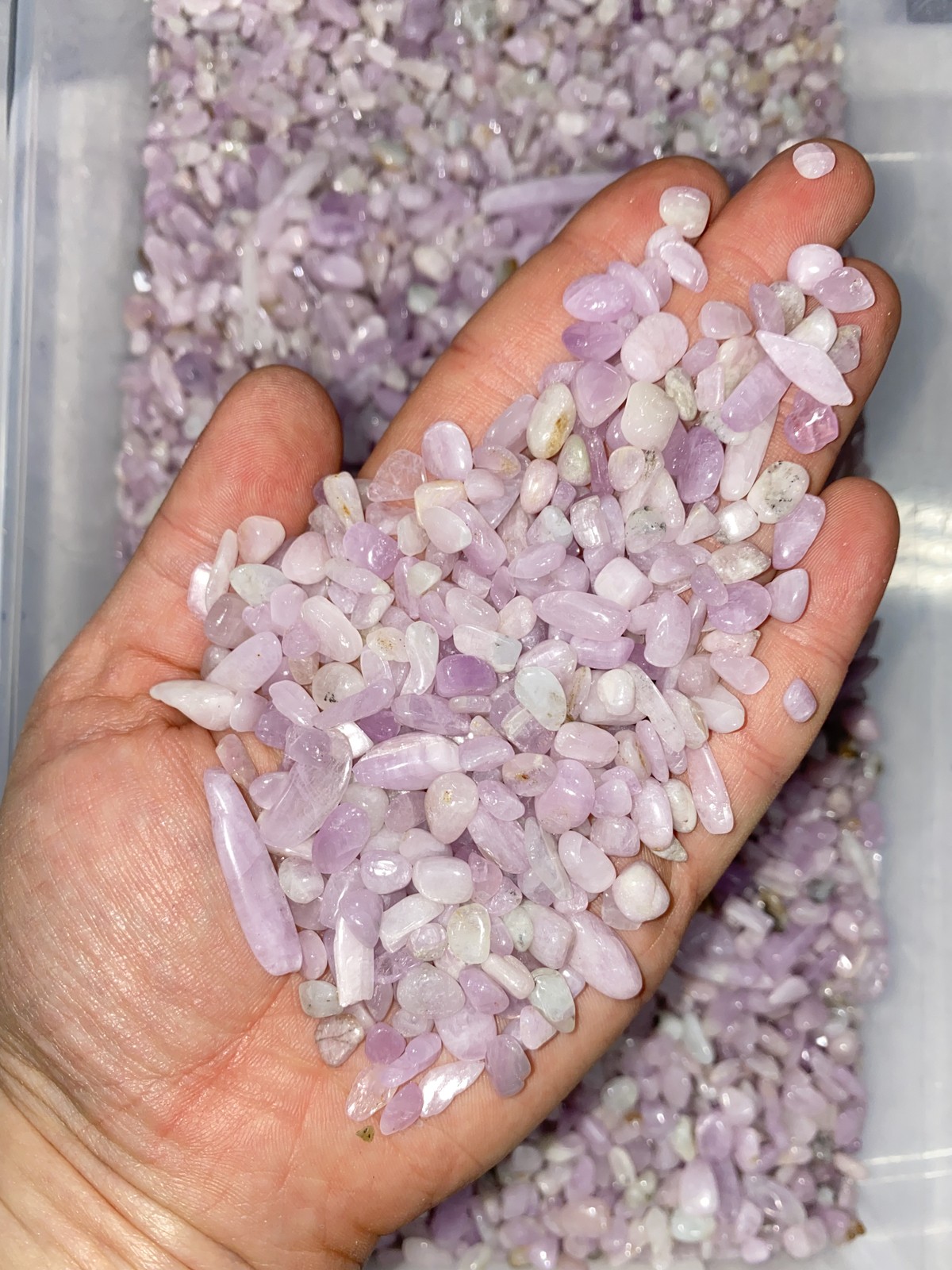 Bulk 1lbs Bag of Kunzite Polished Crystal Chips 5mm to 7mm, Gemstone Chips