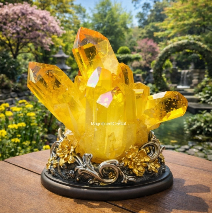 100g Aura Citrine Titanium Cluster Abundance Healing Yellow Crystal Specimen