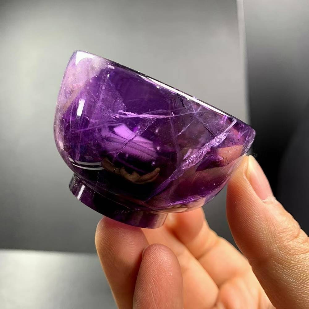 130g Natural Amethyst Quartz Carved Bowl Crystal Mineral reiki Decor