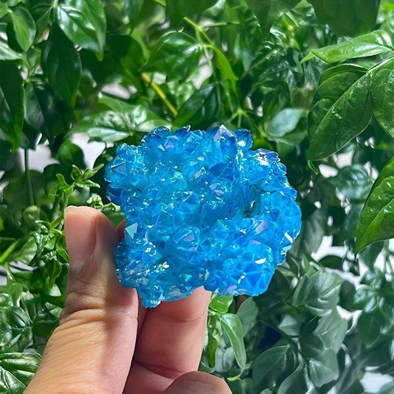 Aqua Aura Blue Quartz Titanium Cluster Mineral Specimen Geode Ornament 80-110g