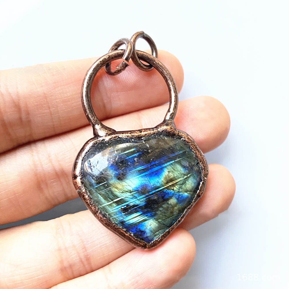 Labradorite Heart Pendant Healing Protection Women Men Crystal Necklace 1pc