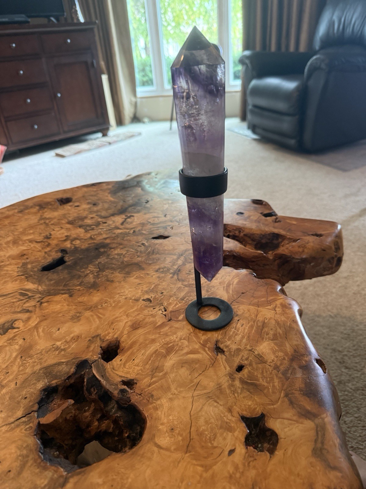 9-1/2in Amethyst Vogel Style 24-Sided Crystal Wand With Stand