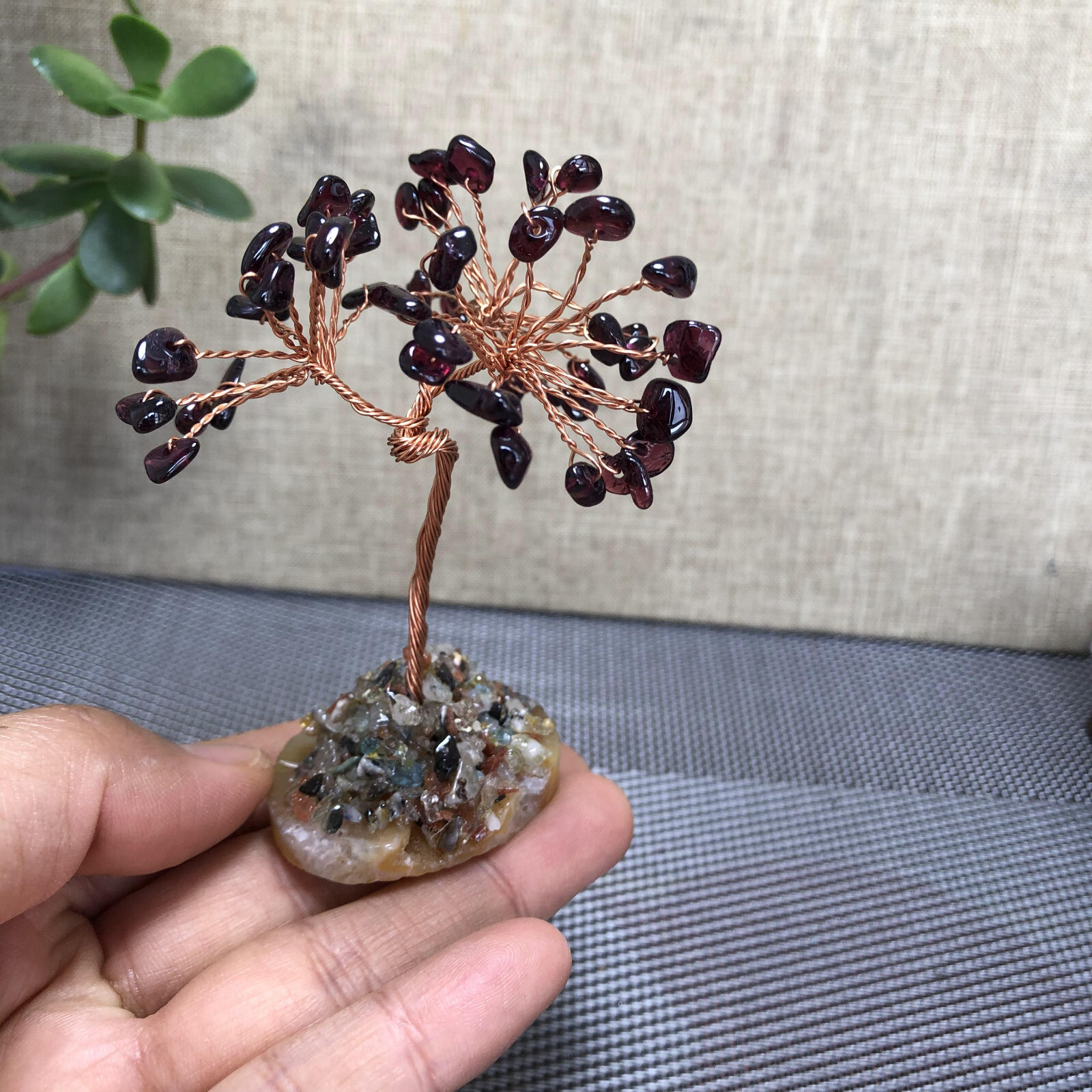 Natural beautiful garnet crystal hand woven tree home decoration Love Gift 100mm