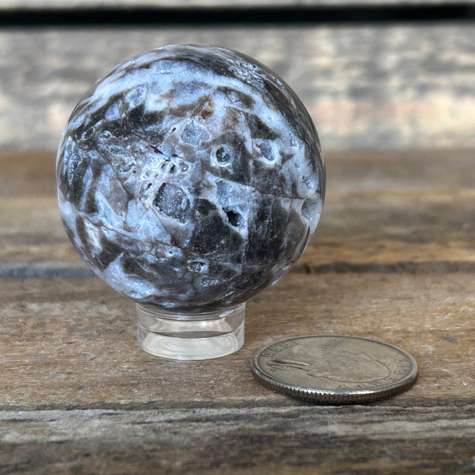Sphalerite Sphere 40mm Druzy Crystal Ball – Dark Stone with Natural Cavities