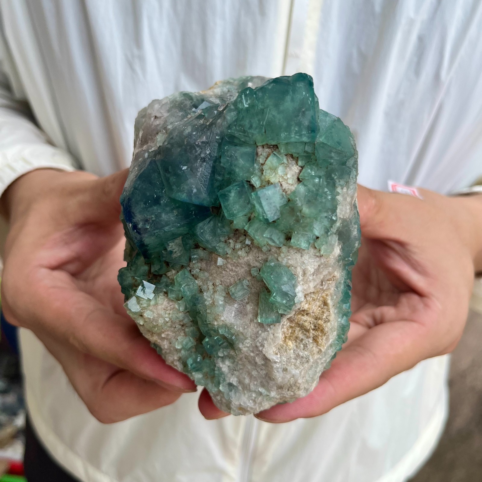 2.1lb NATURAL Green Cube FLUORITE Quartz Crystal Cluster Mineral Specimen